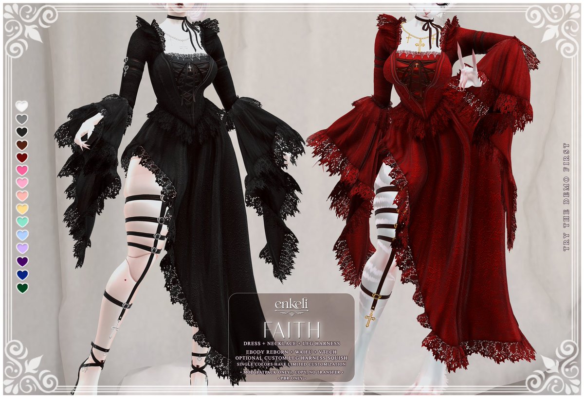 enkeliSL's tweet photo. - - - - - - ʚ♡ɞ - - - - - -     
♡: 𝐞𝐧𝐤𝐞𝐥𝐢 .

♡: Faith dress + necklace + leg harness @ Sabbath (May 21st)
♡: rigged for eBody Reborn, Waifu and VTech
♡: PBR only

♡: /SABBATH/219/121/26 https://t.co/0uBGDWycO9
