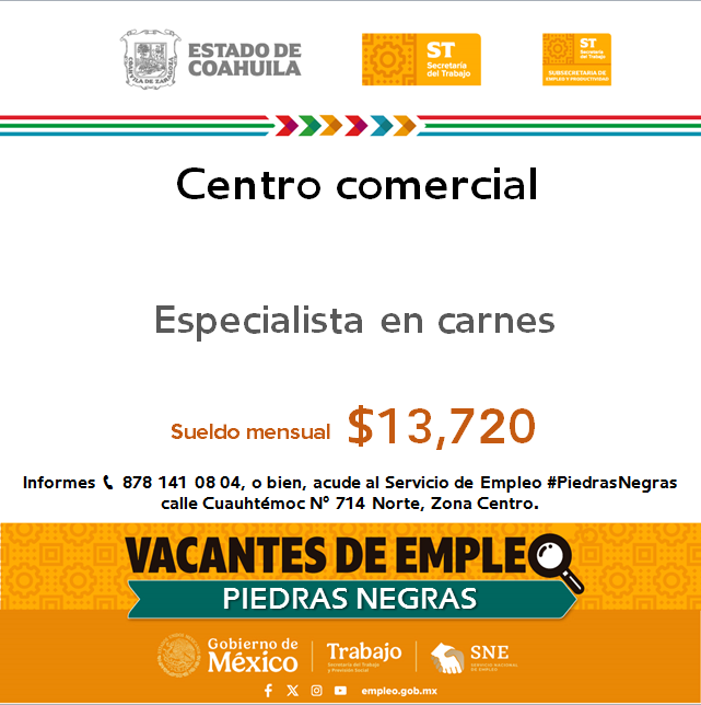 SNEPIEDRAS's tweet photo. 📢Vacante de empleo en #RegiónNorte  #PiedrasNegras
 
📌 Servicio de Empleo #PiedrasNegras
 📍 Dirección: Cuauhtémoc N° 714 Norte, Zona Centro
📞 Informes: 878 141 08 04

Contáctanos hoy mismo.  

#Coahuila https://t.co/euX7aiFtfK