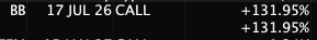 camenomic's tweet photo. $BB +135% 💸💸💸

having a day
solid 5% size position here
rolling into new contracts and locking in profits

super clean 5 rules set up
follow the system
then just manage

this doesnt have to be a full time job
if it is you're doing it wrong and prolly not making money

#TradingSystems #swingtrading