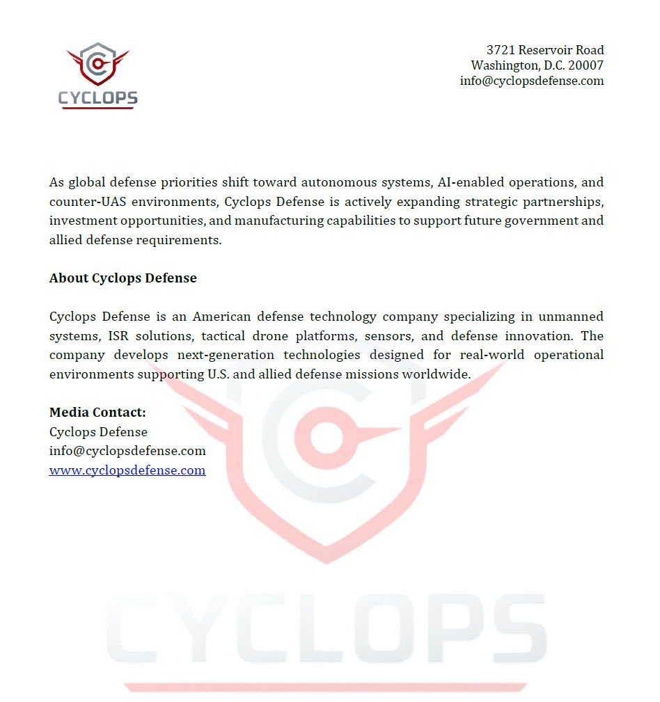 Cyclops_Defense's tweet photo. Cyclops Defense is proud to announce our selection to participate in the Drone Dominance Phase II Qualifier Event at Camp Grayling, Michigan.

#CyclopsDefense will demonstrate its Dark Phoenix 10” and 7” UAS platforms in contested EW environments.

#DroneDominance #Defense #UAS https://t.co/M06107Kowj