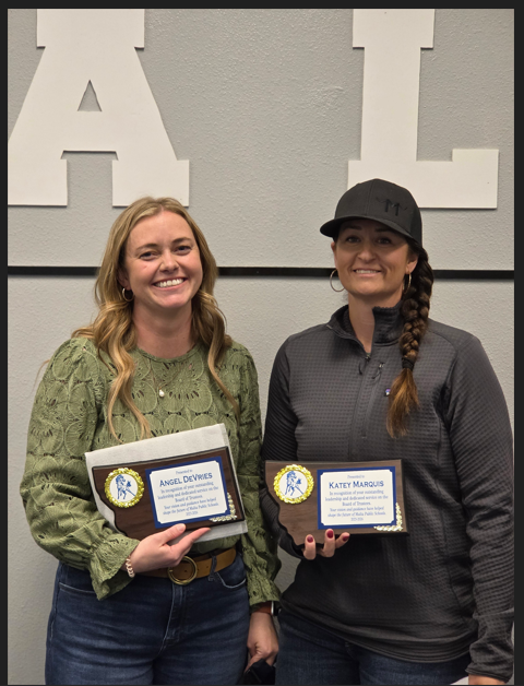 MaltaHighSchool's tweet photo. Thank you for your commitment to Malta Public Schools!  Outgoing Board of Trustees Angel DeVries and Katey Marquis. https://t.co/m1yM3xDT6W