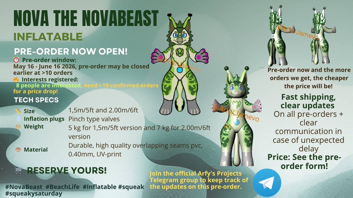 JamevoT22037's tweet photo. #inflatable #furry #Novabeast #squeak #squeakysaturday 
Pre-order is still open, serious interest only! We need >10 confirmed orders to receive a lower price! 

Pre-order now:
https://t.co/GnVzRjpFUl

Join the Telegram for updates:
https://t.co/Jw5aKBEqhO https://t.co/AUezkzFkyg