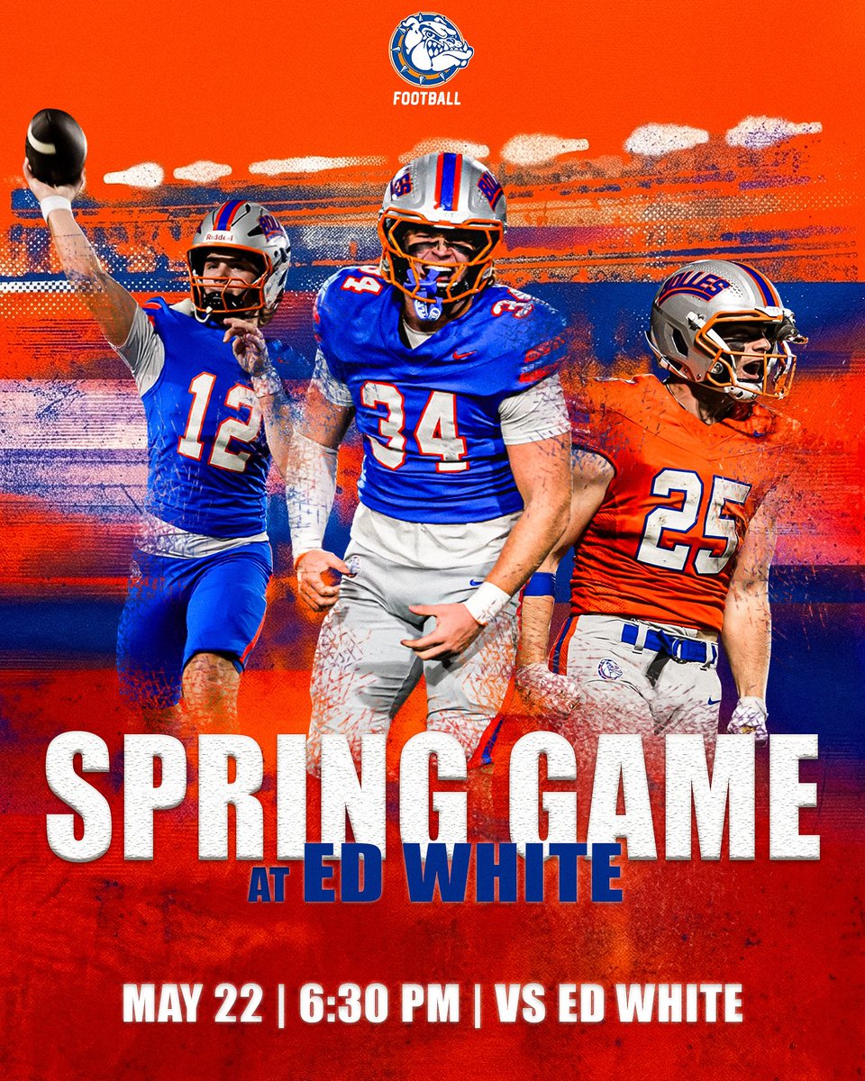 BollesFootball's tweet photo. IT’S GAMEDAY BULLDOGS 🐾

Bulldogs 🆚 Commanders 
📍AT Ed White High School 
⏰ 6:30 PM
🫵 See you there! 

#bollesfootball #springgame #highschoolfootball #904football https://t.co/7TuGNGkLIc