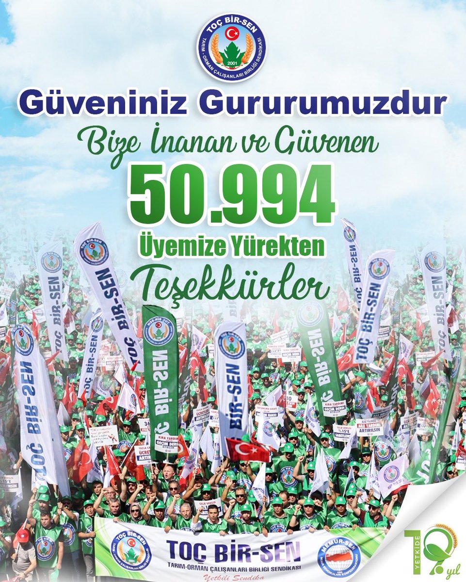 huseyinozturk_1's tweet photo. TEŞEKKÜRLER TÜRKİYE

Tarım ve Ormancılık Hizmet Kolu’nda Tüm Kurumlarda Güvenin, Başarının, İstikrarın ve Yetkinin Değişmez Adı Yine TOÇ BİR-SEN.

Erdemliler Hareketi TOÇ BİR-SEN olarak; 19. yetki yılımızda 50.994 Tarım-Orman Çalışanımızın güveni ve desteği ile yine Tarım ve Ormancılık Hizmet Kolu'nun ÖNCÜ, LİDER ve GENEL YETKİLİ Sendikasıyız.

Haklı mücadelemizde bize inanan, güvenen ve emanetini Toç Bir-Sen’e teslim eden değerli üyelerimiz başta olmak üzere, bu zaferde imzası bulunan Şube ve İl Başkanlarımıza / Tüm Yönetim Kademelerimize, İş Yeri Temsilcilerimize, Kadınlar ve Engelliler Komisyonlarımıza yürekten teşekkür ediyoruz.

#YetkiYineEminEllerde
#GenelYetkiToçBirSende
#GüveninizGururumuzdur