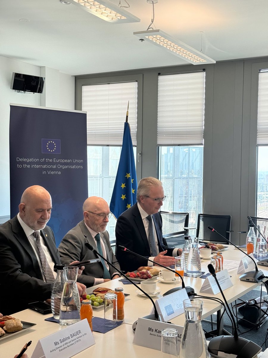 CyprusinAustria's tweet photo. Executive Secretary Dr. Robert Floyd under the Cypriot EU Council Presidency. 
Discussions focused on global security developments, preserving the norm against nuclear testing, CTBT universalization and entry into force, and challenges facing the CTBTO. https://t.co/c97nCdBIKd