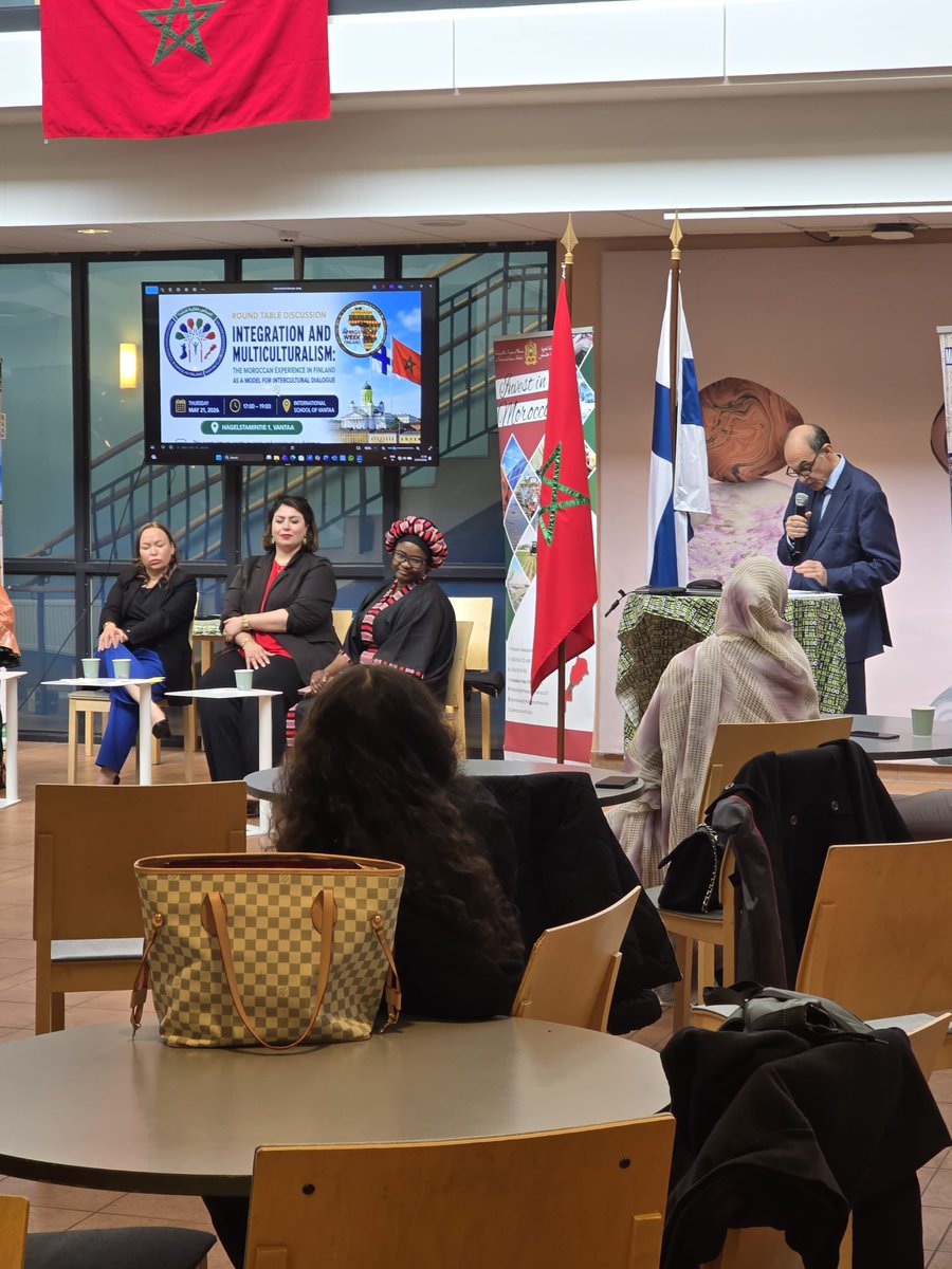 MoroccoInFIN's tweet photo. During the panel discussion held as part of Africa Week Finland 2026 on “Integration and Multiculturalism: The Moroccan Experience in Finland as a Model for Intercultural Dialogue” 🇲🇦🇫🇮, participants had the opportunity to reflect on the Moroccan model, share perspectives on community ties and cultural diversity, and enjoy a taste of Morocco through traditional delicacies .

Thank you to the panelists, guests, and organizers for making this event a success.