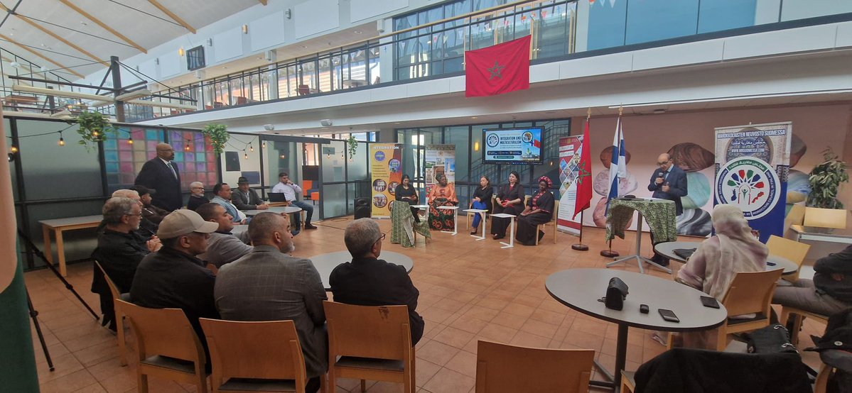 MoroccoInFIN's tweet photo. During the panel discussion held as part of Africa Week Finland 2026 on “Integration and Multiculturalism: The Moroccan Experience in Finland as a Model for Intercultural Dialogue” 🇲🇦🇫🇮, participants had the opportunity to reflect on the Moroccan model, share perspectives on community ties and cultural diversity, and enjoy a taste of Morocco through traditional delicacies .

Thank you to the panelists, guests, and organizers for making this event a success.