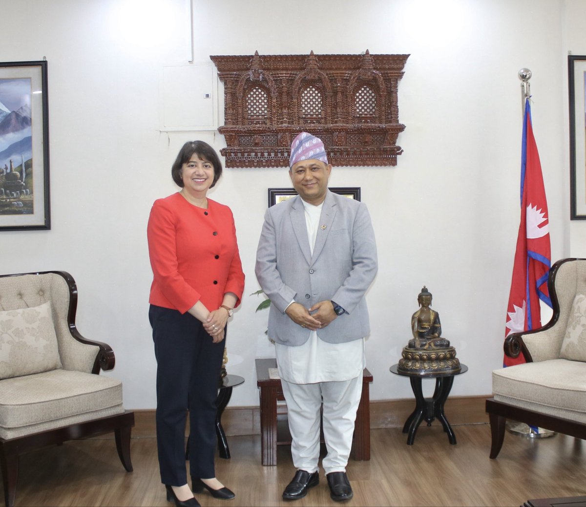 UKinNepal's tweet photo. Minister Malhotra @SeemaMalhotra1 had fruitful discussions with Nepal Government ministers, hearing how the UK can shape the modern partnership we offer around Nepal’s new priorities. @MofaNepal @mofnepal @moesnepal @npBritish https://t.co/9J3hrF9ZKi