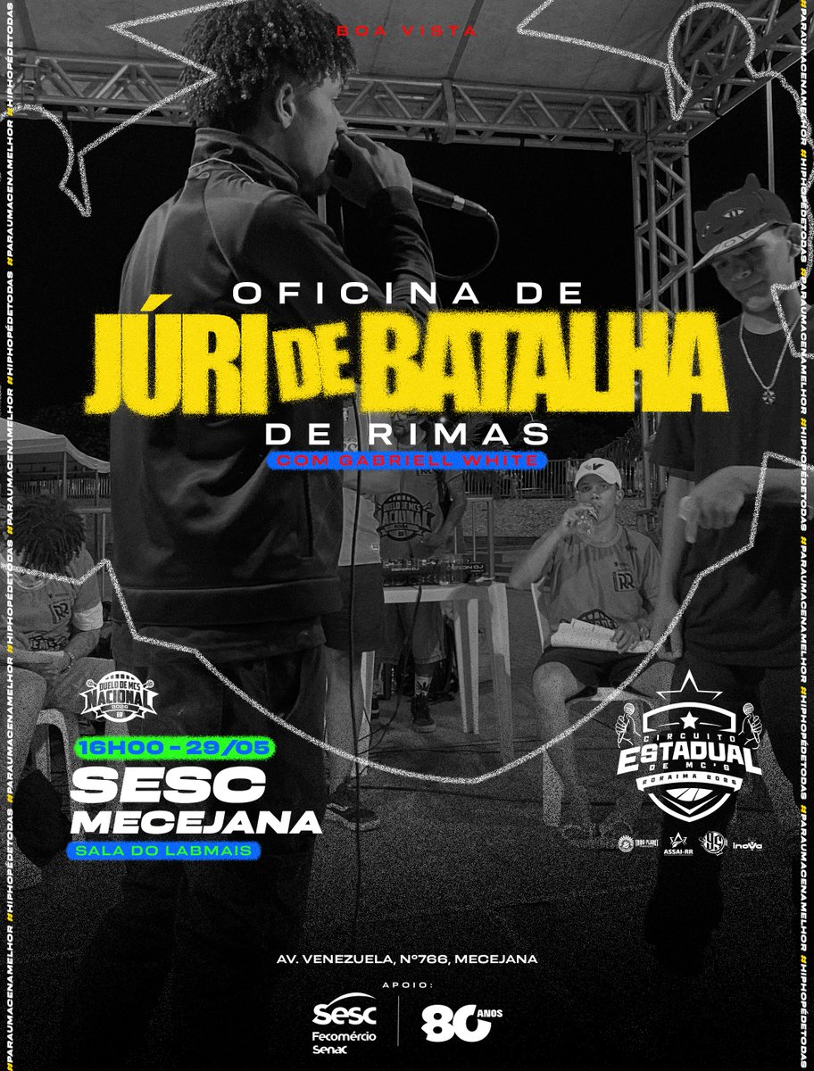95k_rr's tweet photo. 🎤⚖️ A Oficina de Júri de Batalhas de Rima chega ao Circuito Estadual de MC’s Roraima 2026 pra fortalecer uma cena mais consciente, técnica e organizada.

📍29/05 • 16h
📍SESC Mecejana • LabMais
Inscrição solidária: 2kg de alimentos não perecíveis destinados ao Mesa Brasil.🌎🔥 https://t.co/lChiI9p24F