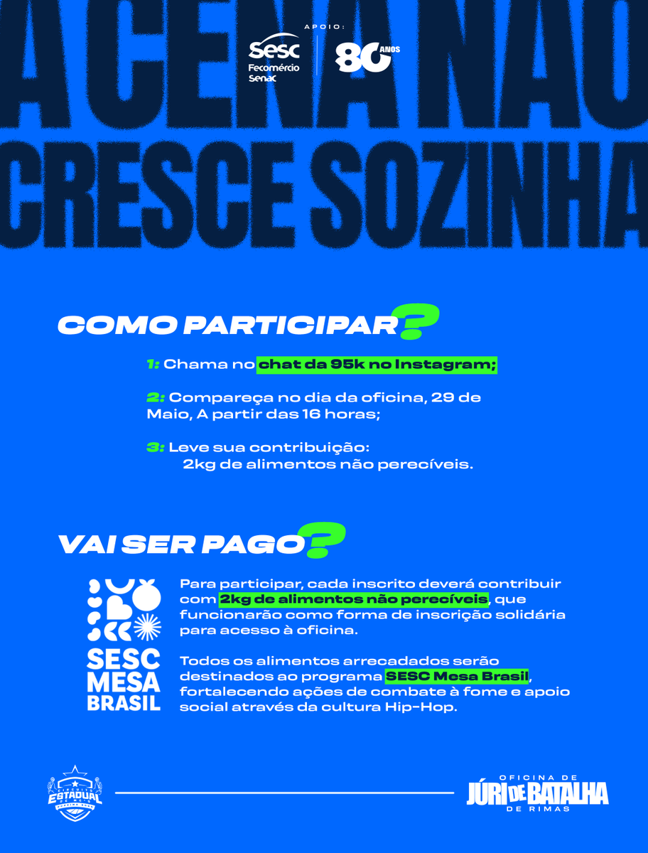 95k_rr's tweet photo. 🎤⚖️ A Oficina de Júri de Batalhas de Rima chega ao Circuito Estadual de MC’s Roraima 2026 pra fortalecer uma cena mais consciente, técnica e organizada.

📍29/05 • 16h
📍SESC Mecejana • LabMais
Inscrição solidária: 2kg de alimentos não perecíveis destinados ao Mesa Brasil.🌎🔥 https://t.co/lChiI9p24F
