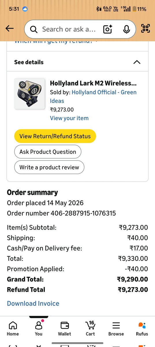 Lolchemy007's tweet photo. @AmazonHelp I waited 6 days for my Hollyland Lark M2 mic, but the status suddenly changed to “Undeliverable” and now “Returning to seller” even though I never requested a return. Please reattempt delivery instead of returning it. Tracking ID: 369379733484 #AmazonIndia
@amazonIN https://t.co/eUnk6LOkEo
