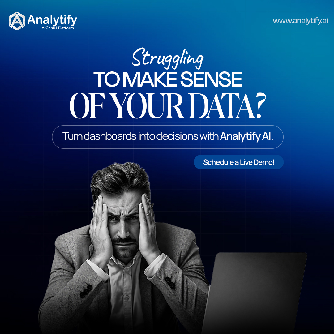 Analytifyai's tweet photo. Struggling to make sense of your data?

Stop building for "display" and start building for "decisions." See how Analytify AI transforms dashboards into actionable insights.

Schedule your live demo here: https://t.co/JdGtuJ0231

#AnalytifyAI #GenBI #DataAnalytics #TechUpdate https://t.co/1ZYYLkddYC