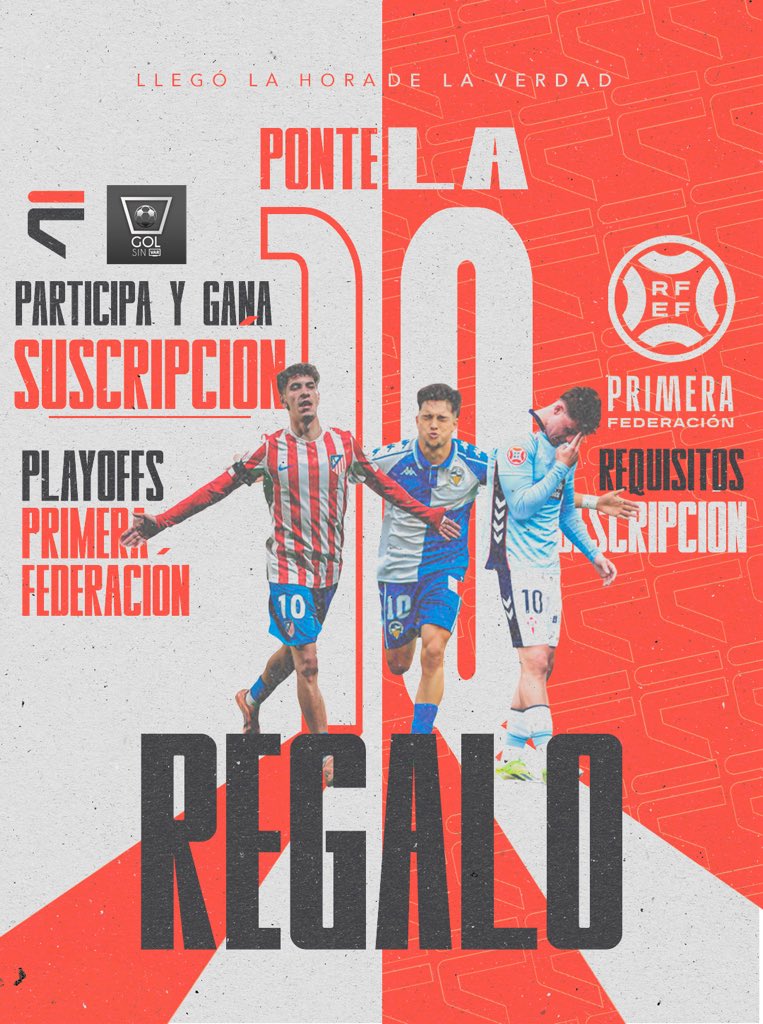 GolSinVAR's tweet photo. 🎁 𝗥𝗘𝗚𝗔𝗟𝗢 𝗘𝗦𝗣𝗘𝗖𝗜𝗔𝗟 𝗣𝗟𝗔𝗬𝗢𝗙𝗙𝗦 

🔝 ¿Quieres ganar una cuenta 𝗚𝗥𝗔𝗧𝗜𝗦 para ver todo el playoff de Primera Federación junto a @FootballClub? 

➡️Sigue los pasos:

1️⃣ Like ❤️ y RT 🔃
2️⃣ Seguir a @FootballClub y @GolSinVAR  
3️⃣ Menciona a dos amigos en comentarios

👀 Sorteo disponible en Instagram, si participas tendrás más posibilidades