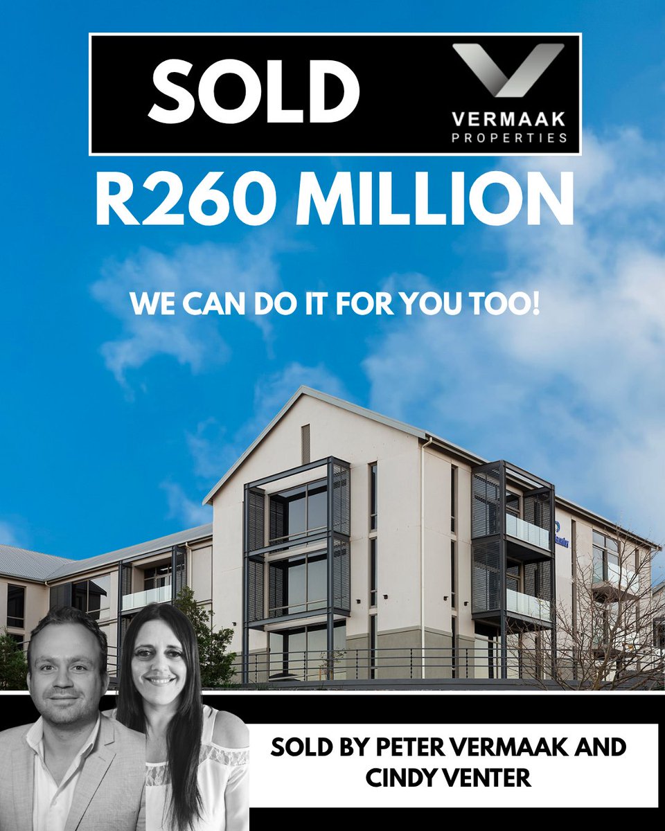 VermaakProperty's tweet photo. 🏢 R260 MILLION COMMERCIAL OFFICE SOLD! 💥

A massive congratulations to Peter Vermaak and Cindy Venter on closing this landmark commercial deal in Cape Town👏🥂

Big deals. Exceptional results. 

Get in touch with us for similar investment opportunities. https://t.co/fpcdbAhhxe
