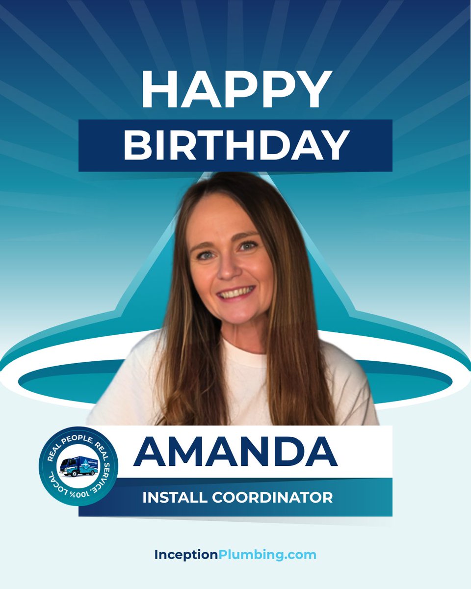 Inceplumb's tweet photo. Happy Birthday, Amanda! 🎉💙

Today we’re celebrating Amanda, one of our amazing CSRs and Install Coordinator at Inception Plumbing. She helps care for customers, keep installs organized, and keep our team moving.

Join us in wishing Amanda a wonderful birthday! 🥳 #TeamInception https://t.co/WBDTNeAXHU