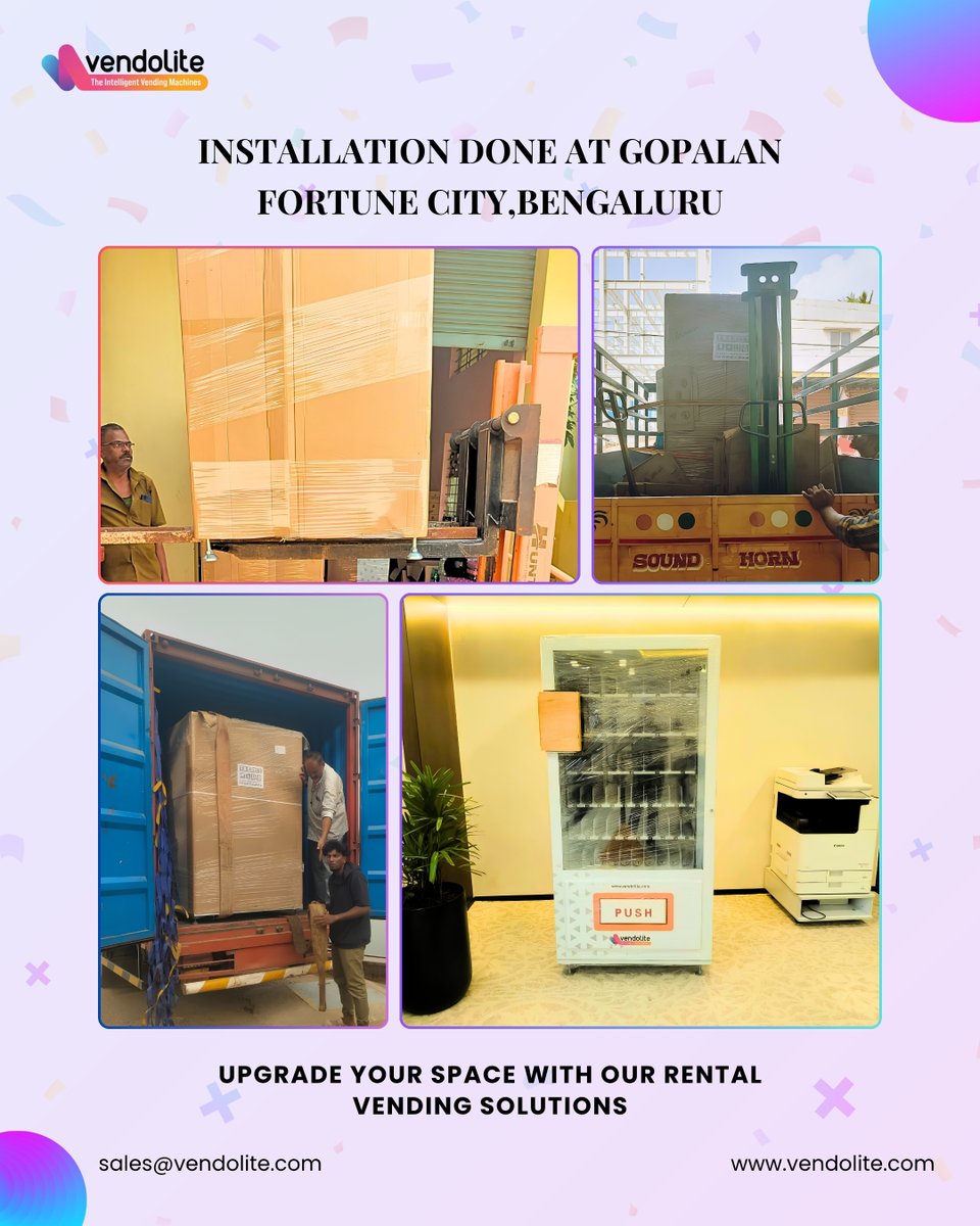 vendolite's tweet photo. Installation alert! 📍 Vendolite is now live at Gopalan Fortune City, Bengaluru.
From logistics to final setup, our team manages the entire process seamlessly.
👉 Book a free demo today!
#Vendolite #SmartVendingMachine #bengaluru #snackvendingmachine #officespace https://t.co/Ep94gxDhKY