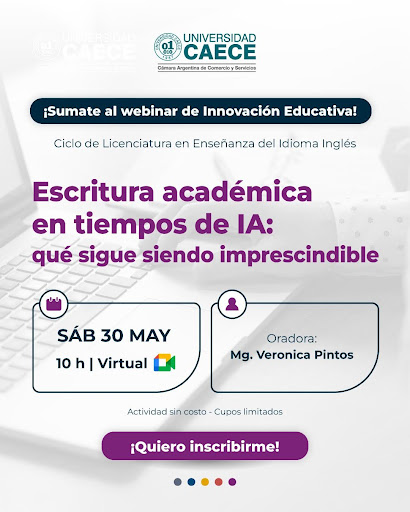 UCAECE's tweet photo. Sumate al Webinar de Innovación Educativa organizado por UCAECE: “Escritura académica en tiempos de IA: qué sigue siendo imprescindible”, a cargo de la Mg. Verónica Pintos.
🗓️ Sábado 30 de mayo | 10 h
💻 Encuentro virtual
📌 Sin costo - cupos limitados.
🔗 https://t.co/dOJMZWOWw7 https://t.co/ZtzaYbKpPN