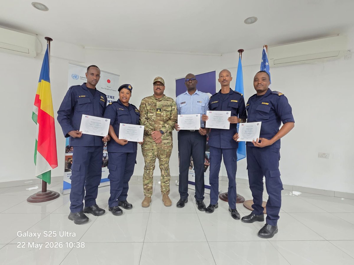 OfficialKCGS's tweet photo. KCGS personnel have successfully concluded training on the Advanced Case Package and Trainer of Trainers courses held at the Military Training &amp; Support Centre, Mahé, Seychelles. The occasion was graced by Lt. Philoe of the Seychelles Coast Guard. https://t.co/cWDdfIIRQ7