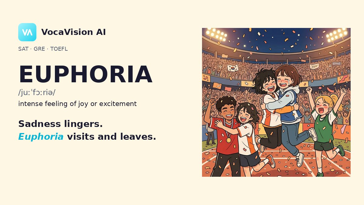 VocavisionAI's tweet photo. Sadness lingers.
Euphoria visits and leaves.

EUPHORIA = bearing well
Greek: eu (good) + pherein (to bear)

Same root: euphemism, Eugene — both from "eu" (good).

19,000+ words → https://t.co/7SWs8TxZ4W

#vocab #etymology #SATvocab https://t.co/UKp5qM9fMh