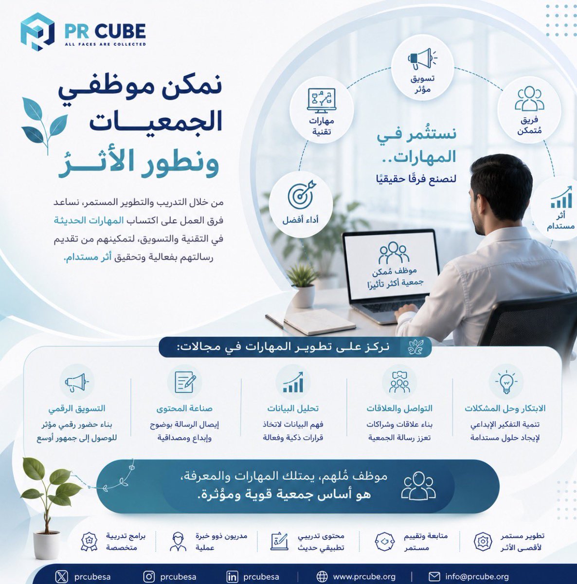 PRCubesa's tweet photo. التقنية وحدها لا تكفي…
والتسويق وحده لا يصنع الأثر.

الجهات غير الربحية اليوم تحتاج فرق عمل تمتلك:
فهماً للتقنية، وقدرة على التواصل، ومهارات تسويق تنقل رسالة الجمعية بطريقة مؤثرة واحترافية.

في PR CUBE نؤمن أن تمكين الموظفين وتطوير مهاراتهم
هو استثمار حقيقي في استدامة الأثر ونمو الجمعية 🌱

#القطاع_غير_الربحي #التسويق #التحول_الرقمي #التدريب