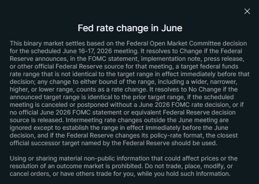 HyperliquidNews's tweet photo. A new Outcomes market (HIP-4) has appeared on testnet: “Fed rate change in June.”

S/o: @Yaugourt. https://t.co/xIVvWV0DLx