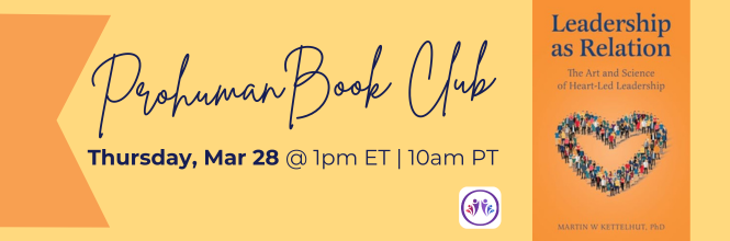 prohuman_org's tweet photo. Thursday, May 28, we discuss Leadership as Relation by our own Prohuman Book Club host, Dr. Martin Kettelhut. The book asks, “How can we stay faithful to our soul’s deepest longings when the forces around us draw us away from the world we aspire to build?” https://t.co/WwzT7U8j3n