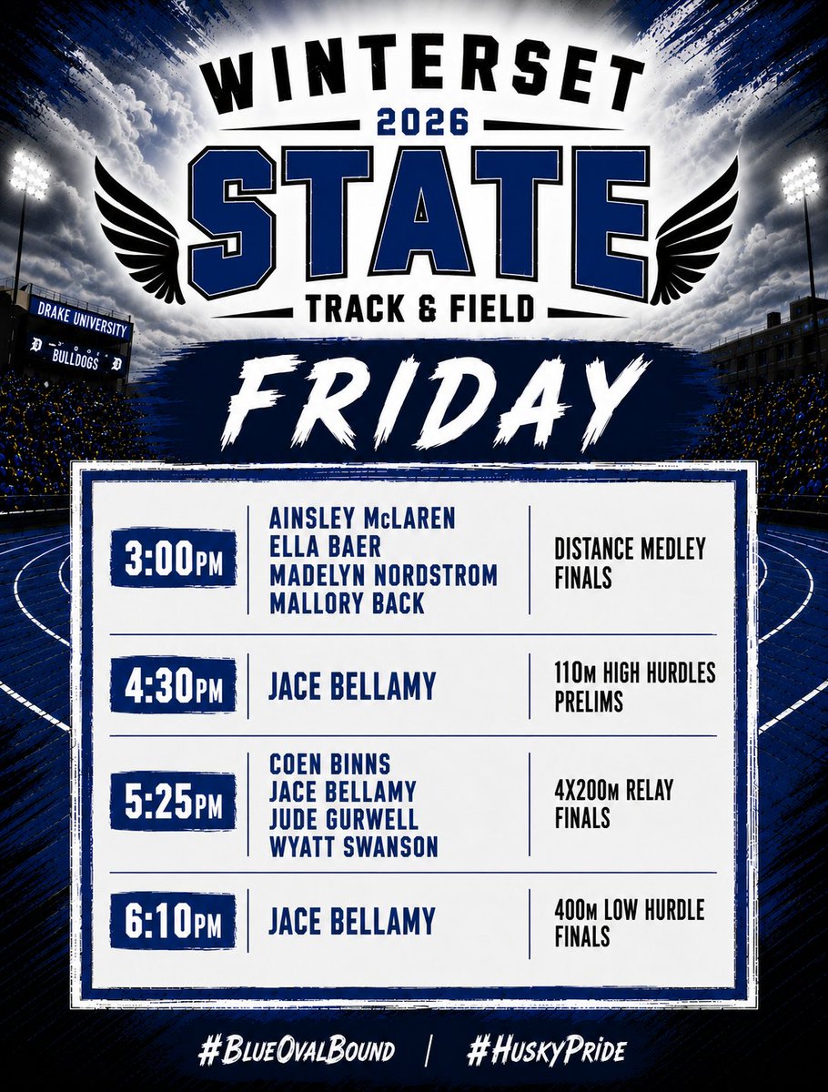 WintersetTrack's tweet photo. Day 2 of the State Meet for the Huskies! Excited to watch our athletes follow up on what was a great first day! 

#HuskyPride

Link to Live Results: https://t.co/PH7KaJdH97 https://t.co/KeD8nBqEkv
