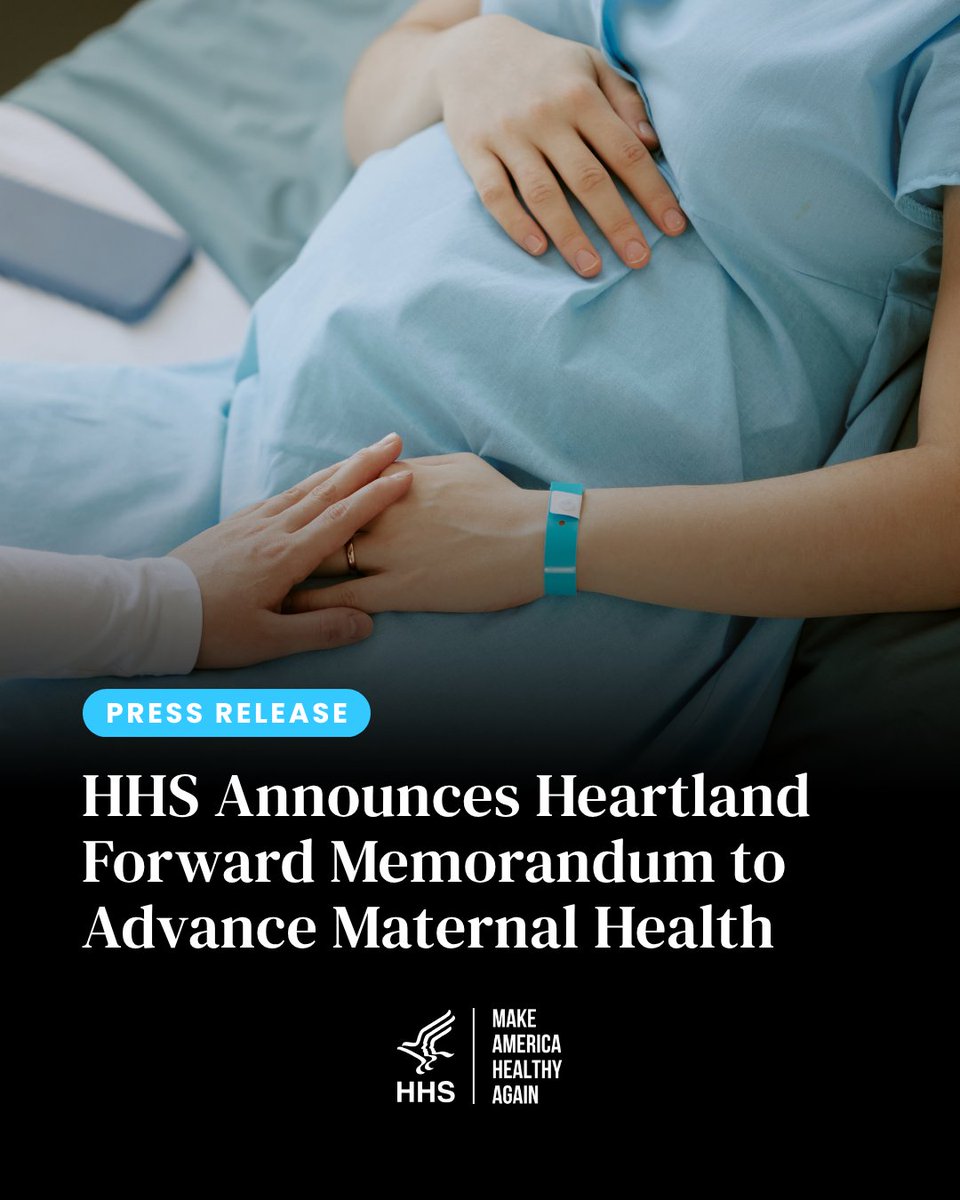 HHSGov's tweet photo. Last week, HHS announced a new Memorandum of Understanding (MOU) with Heartland Forward to advance maternal health outcomes and improve care for women and families across the United States, supporting a shared goal of making the U.S. the safest place in the world to have a baby. https://t.co/crLfrC5cUD