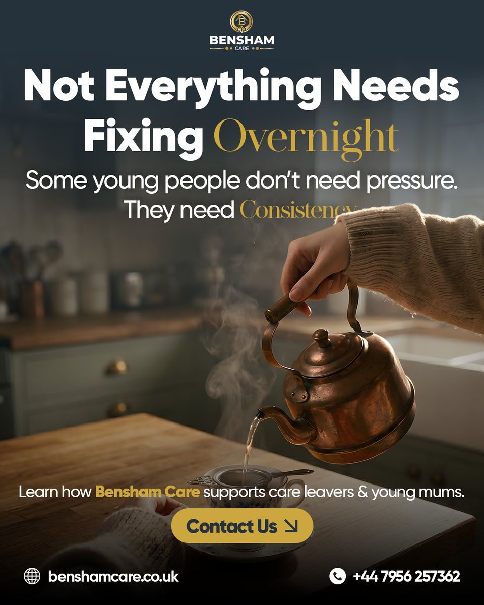 BenshamCare's tweet photo. Consistency matters more than people think.
Learn how Bensham Care supports care leavers and young mums.
 
Visit us: https://t.co/z5Usd8BUXJ
Contact us: +44 20 8684 7888

#SupportedLivingUK #BenshamCare #CareSupport https://t.co/TUcCWDRvCV