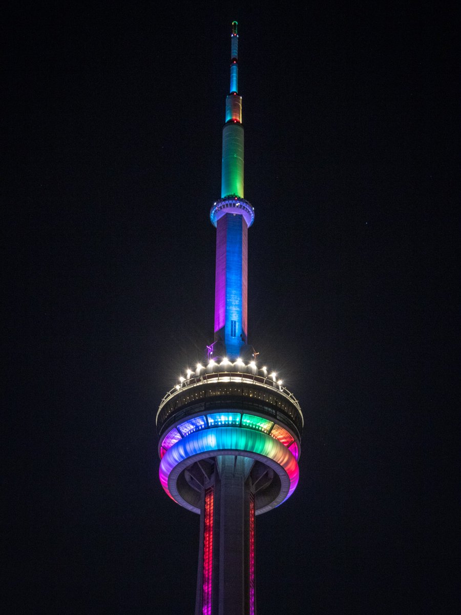 TourCNTower's tweet photo. Tonight the #CNTower will be lit in rainbow colours for Toronto Inside Out 2SLGBTQ+ Film Festival 

Ce soir, la #TourCN sera illuminée en arc-en-ciel pour le Festival du film Inside Out 2SLGBTQ+ de Toronto https://t.co/aNYxoI6XV9