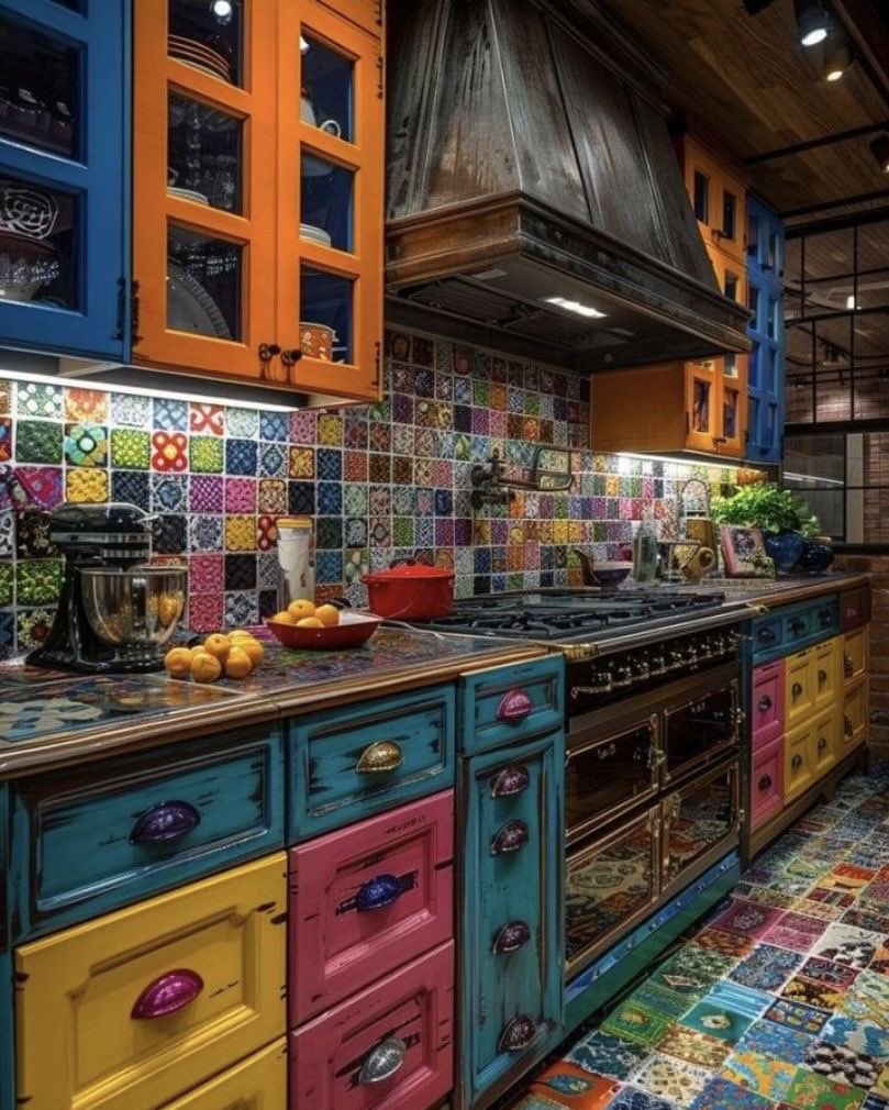 aurearch's tweet photo. Colorful kitchen https://t.co/danFLxzunj