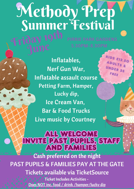 methodyprep's tweet photo. The PTA is delighted to invite you to the 2026 Annual Prep Festival, taking place on Friday 19 June, 5.30pm–8.30pm at Pirrie Park.

Book your tickets now:
https://t.co/nlNTPJJmHg

#TakesPrep #MethodyPrep https://t.co/oXyrf4EnFM