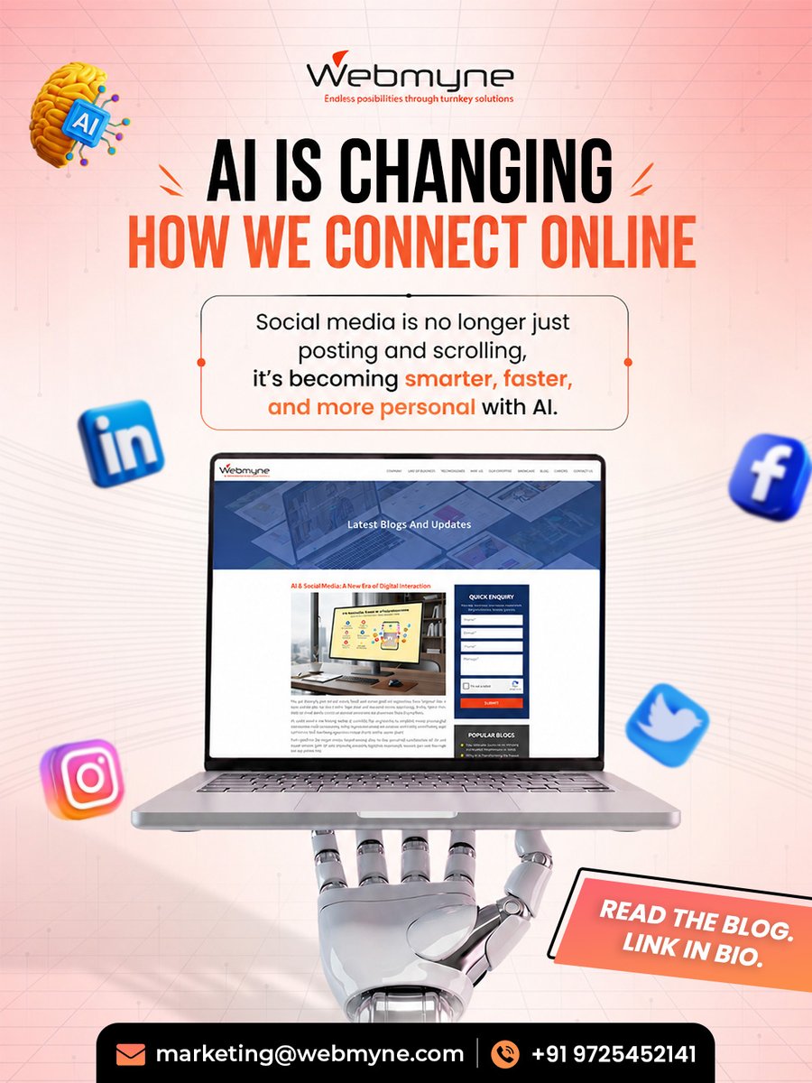 webmynecom's tweet photo. AI is no longer the future of social media, it’s shaping how brands connect right now 🚀

📖 Read blog: https://t.co/oSwvIGKntq
📩 marketing@webmyne.com
📞 +91 9725452141

#AI #DigitalTransformation #SocialMediaMarketing #WebDevelopment #Webmyne https://t.co/0jvoCE8qRV