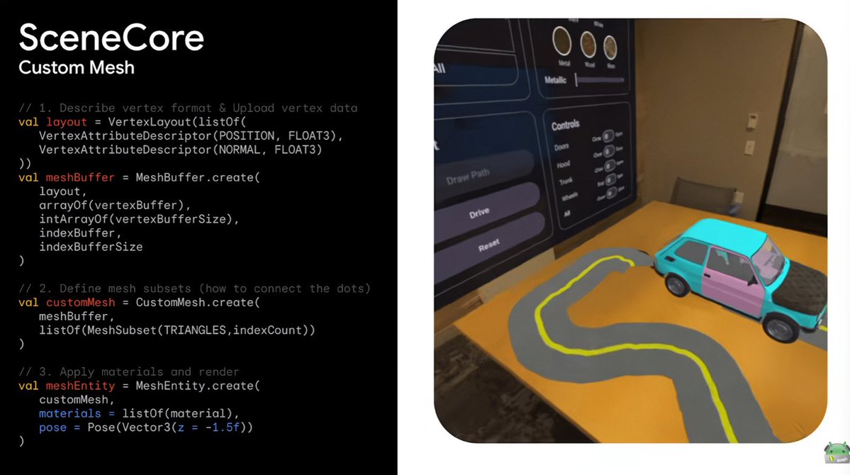 ninisan_drumath's tweet photo. Android XRのセッション、個人的いいね!ポイントはこのあたりだなぁ
- SceneCore APIの拡充
- Wired GlassesでのGeospatial APIプレビュー版
- Android XR Engine Hub
- Unity SDKでのMRTKサポート
The latest in Android XR https://t.co/Hax0ARgkJr #androidxr #googleio https://t.co/xl6aO7mFGR