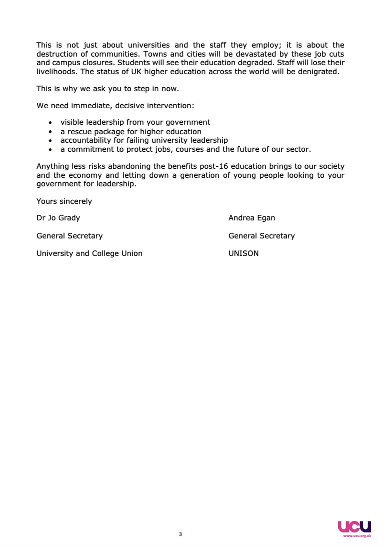 ucu's tweet photo. @DrJoGrady  and https://t.co/5jenjct2xW have written to Keir Starmer demanding emergency intervention as 15,000 jobs are lost across higher education and 2,700 staff face the axe at Nottingham alone.

When British Steel was at risk, the government nationalised it overnight. Where's that urgency now?

See our letter and the full statment below:

https://t.co/VnHVUuu9Z0