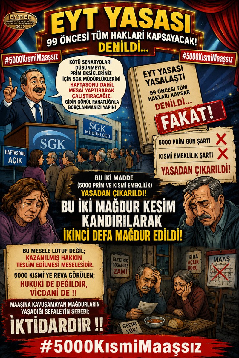 MasterYedek's tweet photo. MAĞDUR
#5000KısmiMaaşsız

Bu mesele lütuf değil;
Kazanılmış hakkın teslim edilmesi meselesidir

5000 Kısmi’ye reva görülen;
Hukuki de değildir, vicdani de!

Maaşına kavuşamayan mağdurların yaşadığı sefaletin sebebi;
İKTİDARDIR

#1Maaş4EmekliyeVeriliyor
@RTErdogan
@isikhanvedat https://t.co/6zcWfw3lVt
