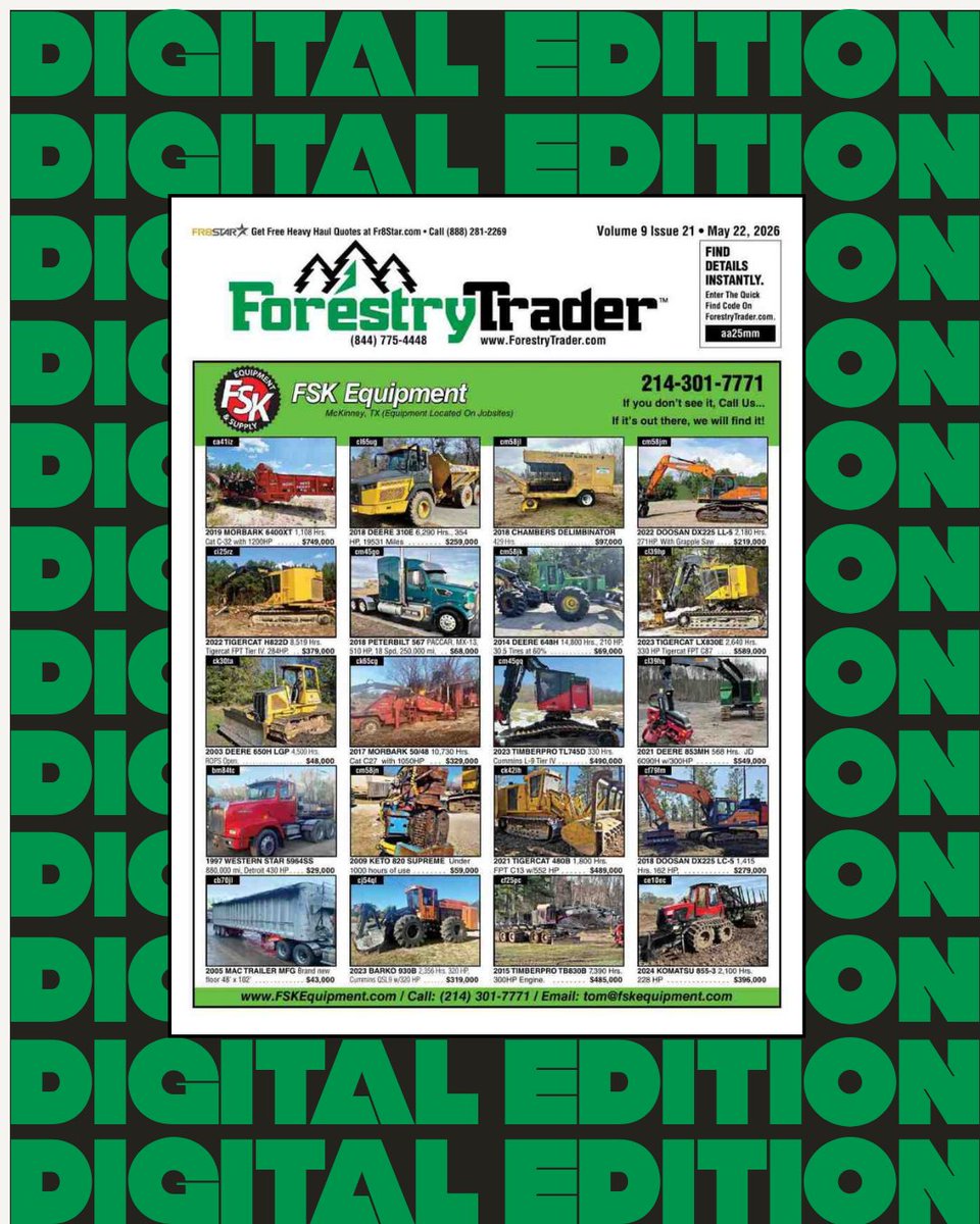 ForestryTrader's tweet photo. New Digital Edition of Tree Trader is out now! 📰
Check out the new listings and get the equipment you need!
🔗➡️ https://t.co/mH6se3WG5B

 #LoggingEquipment #ForestryEquipment #ForestryTrader #DigitalEdition #TimberIndustry https://t.co/MhOMK6aBvx