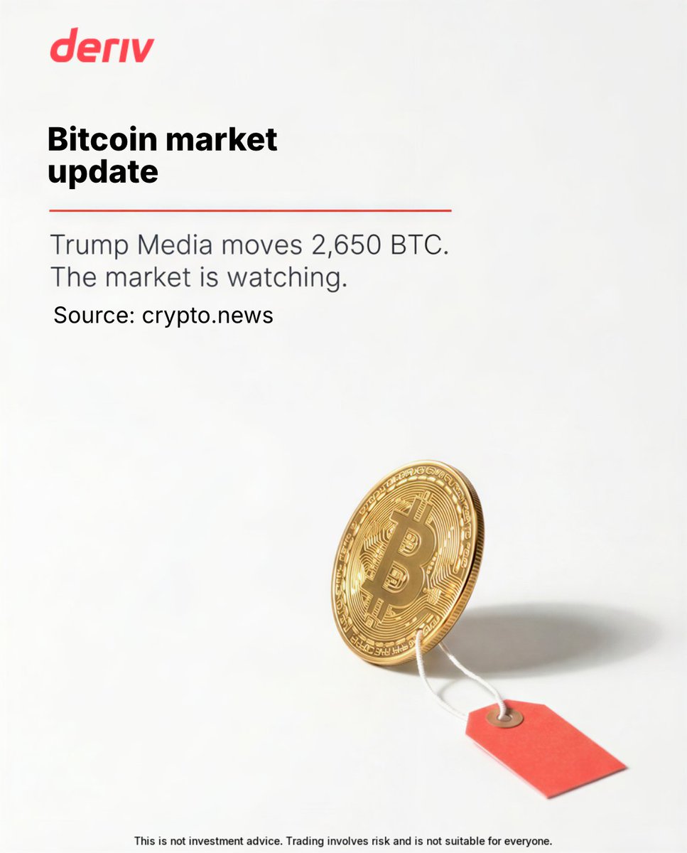 Derivdotcom's tweet photo. A $205 million Bitcoin deposit signals mounting pressure on a deep underwater position.

Trump Media transferred 2,650 BTC to https://t.co/jvaTnQyQSs as Bitcoin traded near $77,600, well below the company's average cost of roughly $118,522 per coin.

With a Q1 net loss of $406 million driven largely by unrealized crypto markdowns, the move adds short-term supply pressure as traders watch whether it precedes further selling.

Source: https://t.co/XePktD8rHL

This is not investment advice. Trading involves risk and is not suitable for everyone.