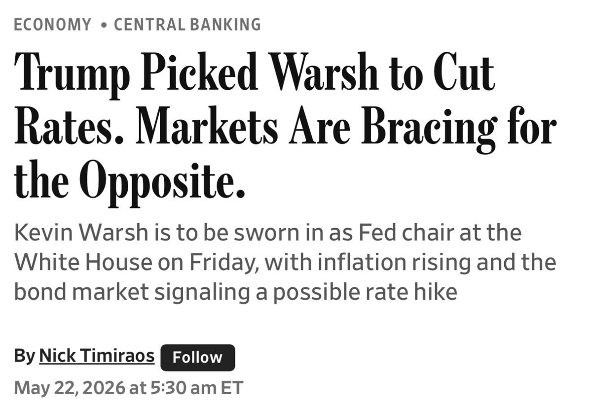 cosminsroman's tweet photo. Kevin Warsh va fi investit astazi ca noul presedinte al Federal Reserve de catre Donald Trump.

Pe fondul unei inflatii in crestere si a unei economii care da semnale de slabiciune, noul presedinte Fed va fi obligat sa mentina dobanda de referinta ridicata, sau chiar sa o mareasca, contrar asteptarilor pe care le are Casa Alba.