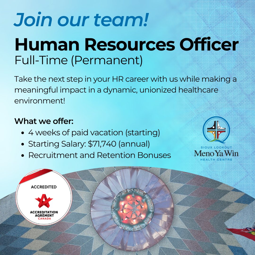 MenoYaWin's tweet photo. Interested in pursuing a career in Human Resources in a unionized hospital setting?

Join our HR team as a Human Resources Officer (HRO)! For more details, visit: https://t.co/AHvKEhLe11 https://t.co/jXYvtS5FCR