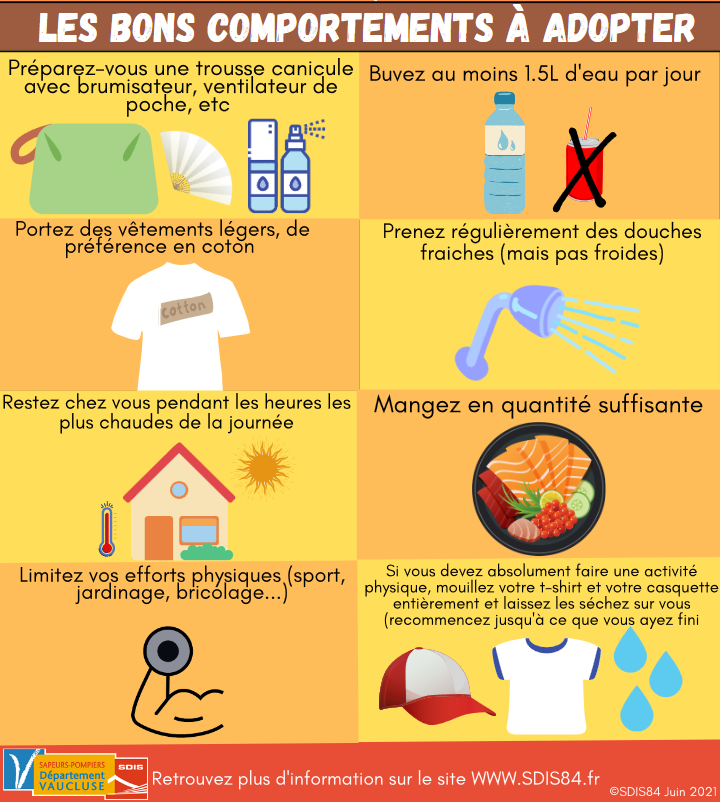 sdis84's tweet photo. #prevention | #FortesChaleurs 🌡en Vaucluse pour les jours à venir, ayons les #BonsReflexes 👍
📌https://t.co/w2aFSWI021 https://t.co/Jq5ru7USPB
