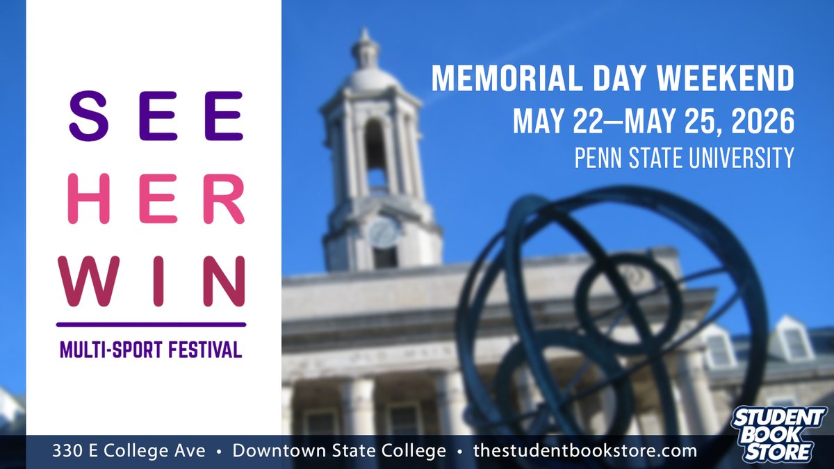 SBSPennState's tweet photo. In town for the SEE HER WIN celebration of girls' athletics this holiday weekend at Penn State? Be sure to stop in SBS downtown for your Penn State apparel &amp; gear.
@seeher.win @downtownstatecollege #sbs #studentbookstore #bigblue #bigblueonthecorner https://t.co/5et7gTIGLA