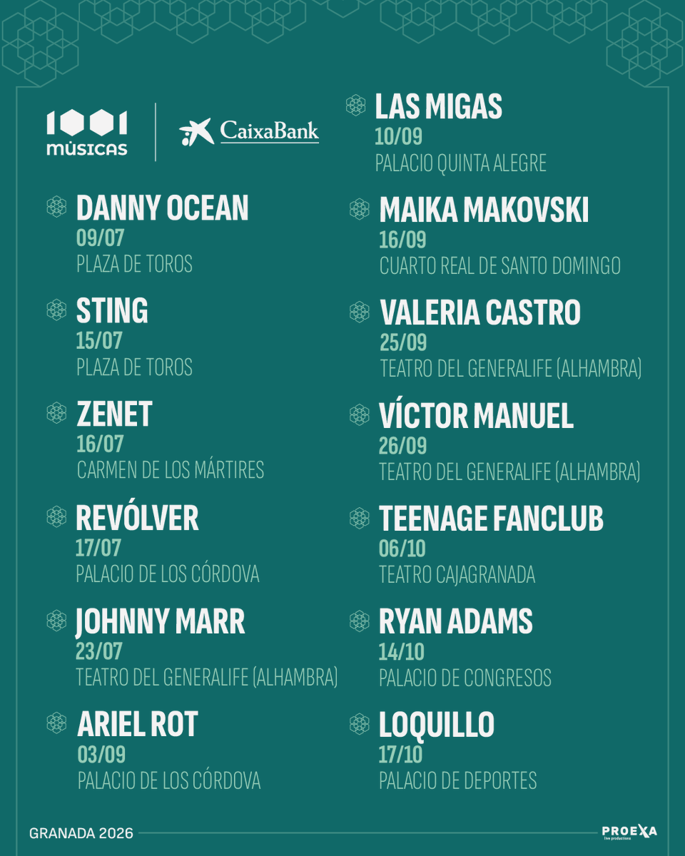 1001musicasfest's tweet photo. 🎶 Nuestro cartel se supera una vez más 🎶

🌟 Granada, territorio de música.

🎟️ Entradas disponibles en https://t.co/9runEzaHWA

#1001MúsicasCaixaBank2026 https://t.co/kj6P4KdmSu