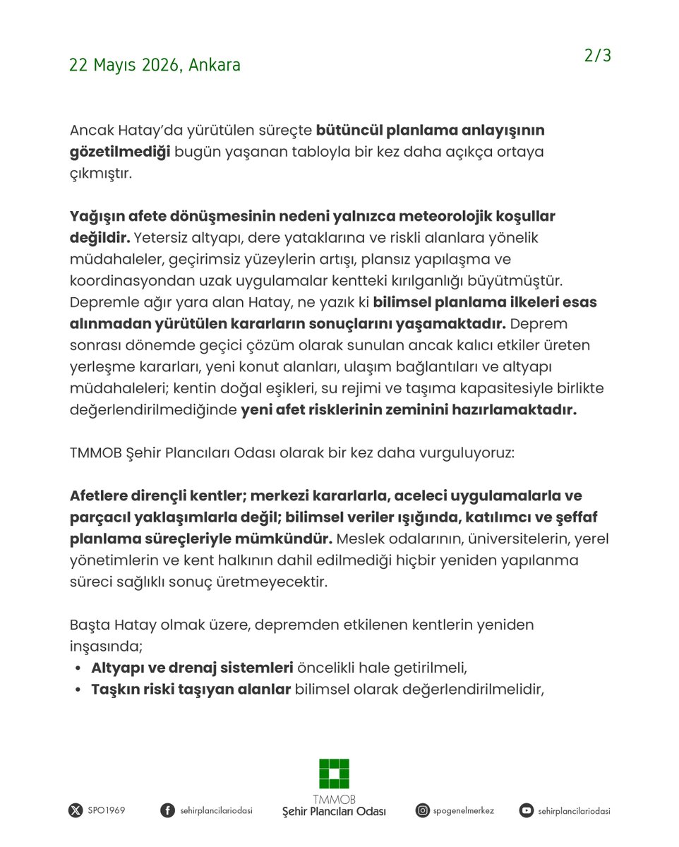 SPO1969's tweet photo. HATAY’DA ÇOKLU AFET DÖNGÜSÜ: PLANSIZ MÜDAHALELER YENİ KENTSEL RİSKLER ÜRETİYOR
🌐: https://t.co/Odlw2Lw6es https://t.co/oGVT7ILpLc