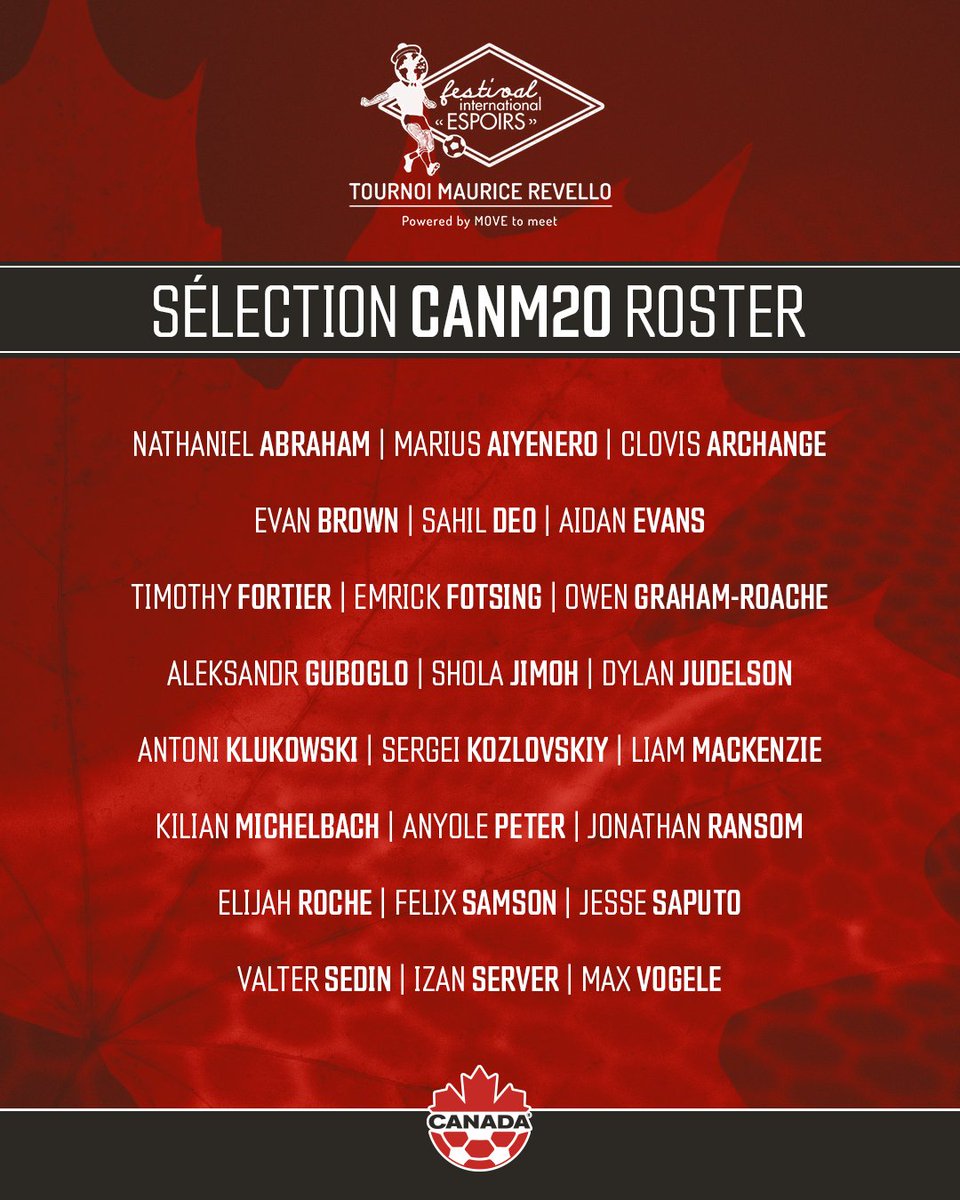 CANMNT_Official's tweet photo. Canada Soccer’s Men’s U-20 National Team Announce Squad for 2026 Maurice Revello Tournament 🍁

#CANM20 have been drawn into Group B alongside Venezuela, Japan, Ivory Coast, and Portugal for the prestigious international youth tournament, formerly known as the Toulon Tournament.

MORE: https://t.co/zW1l1jt34y