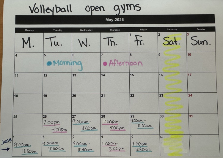 174Schools's tweet photo. 🏐Volleyball🏐 May &amp; June open gym schedules are attached for anyone interested in playing this season. If you have any questions before the first open gym please email Coach Lindsey Sigler. https://t.co/KXQRBITp09