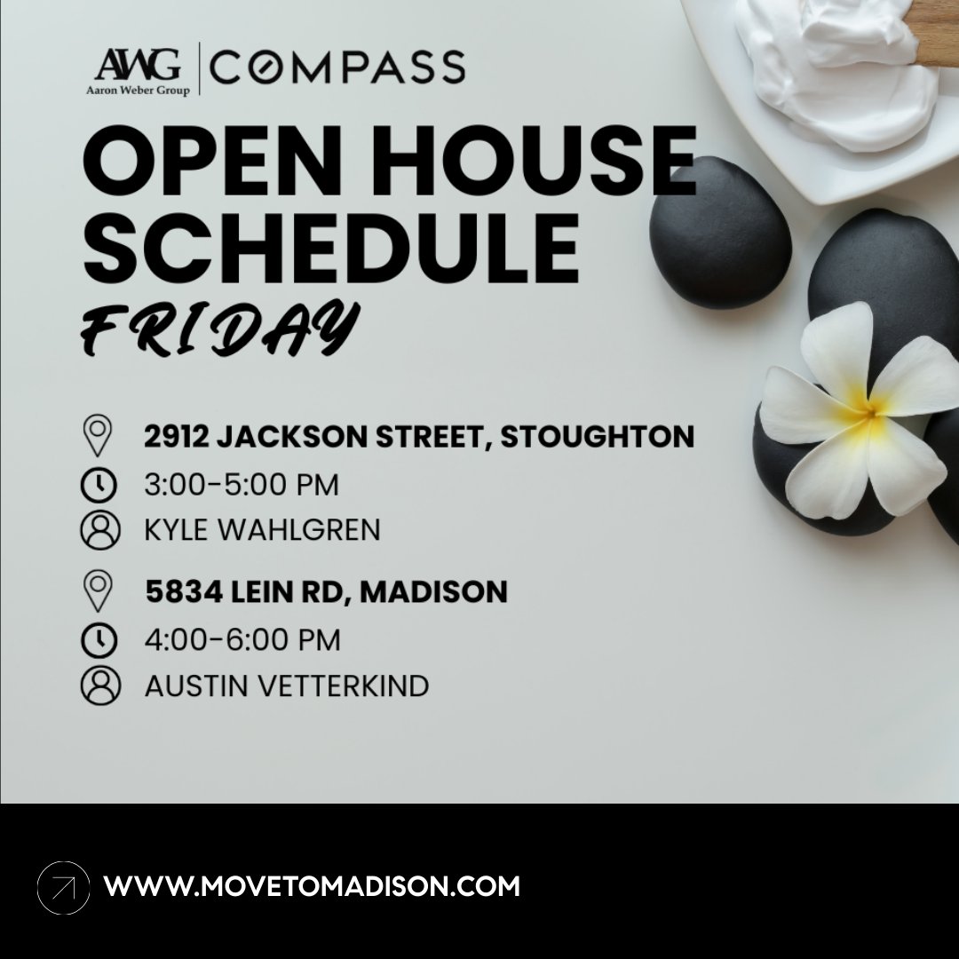AaronWeberGroup's tweet photo. 🏡 Open House Weekend is here!
Join us Friday–Sunday to tour beautiful homes in Madison, Waunakee, Monona &amp; Stoughton ✨
🔗 https://t.co/jXerw2vxgt

#OpenHouse #MoveToMadison #AaronWeberGroup #CompassRealEstate https://t.co/wyg9YhyW5k