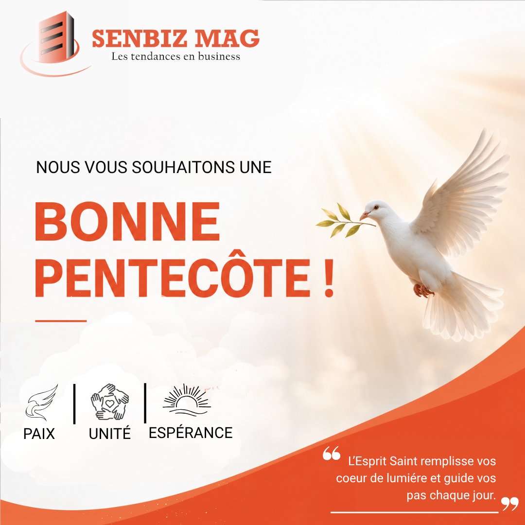 SenbizMag's tweet photo. ✨ Bonne Pentecôte  à toute la communauté chrétienne !

Que cette journée soit remplie de paix, de joie et d’inspiration pour chacun de vos projets.

SENBIZ MAG votre magazine d'actualité vous souhaite une célébration pleine de lumière et d’espérance.🕊️

 #senbizmag  #pentecote https://t.co/DnNERl2P77