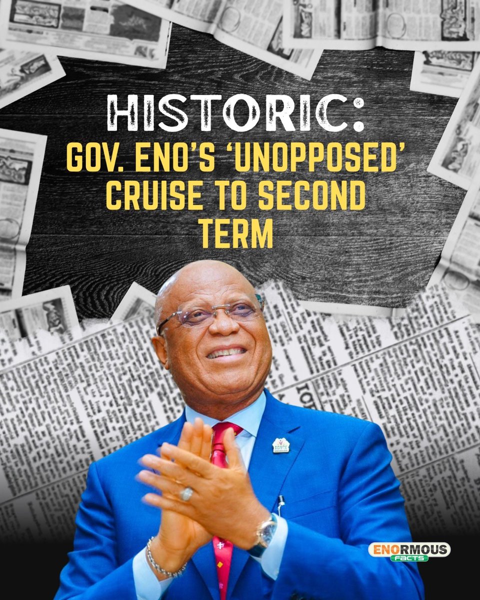 IniAKPANN's tweet photo. *GOV. ENO'S 'UNOPPOSED' CRUISE TO SECOND TERM*

Governor Umo Eno's emergence as the All Progressives Congress (APC) governorship candidate for the 2027 election has continued to reshape political conversations across Akwa Ibom State, not necessarily because opposition disappeared overnight, but because of the uncommon unity of purpose that defined the party's internal process.

What happened during yesterday's APC guber nomination process was not merely another of its governorship primaries. It was a historic consolidation of political interests within a ruling political structure - a development that has now positioned Governor Umo Eno as the first governorship candidate to emerge unopposed under the APC as the ruling political party in Akwa Ibom State.

That distinction is important.

A historical review of primaries under the then ACN, which metamorphosed alongside other coalitions into the APC, reveals that the situation was always fiercely turbulent. Governorship primaries were often accompanied by disputes, litigation, factional disagreements, and parallel fronts struggling for control of the party structure.

Against that background, yesterday's primary election stands out as a major political turning point for Akwa Ibom APC has it continues to make historic footprints since welcoming the Governor into the party.

Governor Eno's nomination was not built on suppression of opposition but on the strength of consensus, alignment, and broad-based acceptance across party stakeholders. In any consensus, the real strength is not the absence of opposition but the ability to build collective agreement around a shared direction. That was exactly what played out.

Long before the formal primary process commenced, the political atmosphere had already revealed a growing convergence around the governor's leadership, performance, and continuity of his Arise Agenda. The overwhelming support he enjoys across critical political blocs gradually transformed the process from a potential contest into a unified movement.

His strategic political realignment of the APC further strengthened that momentum as it accelerated the integration of interests, structures, and stakeholders around a common objective.

Today, the governor earns the support of an unusually broad coalition cutting across party lines, interest groups, political leaders, and grassroots structures - a level of political consolidation that is certain to iterate similar overwhelming victory for him in the general elections.

More importantly, with few days left before the deadline set by INEC for party primaries, no opposition party has yet demonstrated the significant cohesion, structural efficacy, or strategic readiness required to weigh in on challenging the governor's growing 'Political Favours' ahead of the 2027 election.

This does not suggest the absence of democracy but rather reflects the current political reality in the State - a reality where peace, unity, continuity, stability, and consensus-building are increasingly being prioritised and gaining organic solidarity from the masses.

With close observation, the developing atmosphere suggests that Governor Umo Eno is not merely preparing for another election; he is also steadily cruising into a second term 'unopposed' on the strength of unified structures, acceptance, and support of the people of Akwa Ibom State across established political divides.

As the 2027 political horizon continues to come into focus, one thing already appears clear: Governor Umo Eno has successfully engineered one of the most peaceful and broadly accepted electoral eras witnessed from the leader of any ruling party in Akwa Ibom.

His cruise to a second term is indeed steady, with yet another unbroken streak to be made as a resounding victory remains sure, come February 2027.

Iniobong Akpan, SA to the Governor on New/Digital Media - writes from Ward 12, Oruk Anam Local Government Area.