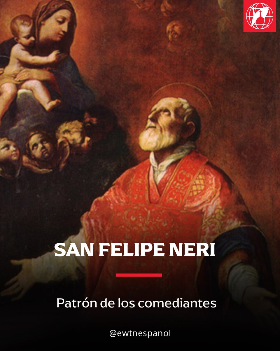 EWTNespanol's tweet photo. 26 DE MAYO | San Felipe Neri fue un sacerdote italiano,  fundador de la Congregación del Oratorio. Se le conoce como el Apóstol de Roma.
Felipe Neri recibió sus primeras enseñanzas religiosas de los  frailes dominicos del Monasterio de San Marcos de Florencia. A los dieciséis años, fue enviado a ayudar en los negocios a un primo de su padre en San Germano, cerca de Montecasino y frecuentando la pequeña capilla de los benedictinos, decidió su vocación. En 1533 se marchó a Roma donde estudió filosofía en la Sapienza, y teología en la escuela de los agustinos.
Felipe se encontró en Roma con una Iglesia en decadencia. Parte del clero había caído en la indiferencia, o en la corrupción, mientras que el pueblo romano parecía haberse alejado de la fe cristiana. La tarea de Felipe habría de consistir en reevangelizar la ciudad de Roma, por lo que un día se le llamaría el Apóstol de Roma. Felipe, aún laico, comenzó dirigiéndose a la gente en mercados y plazas, e inició visitas a hospitales, induciendo a otros a que le acompañaran.
En 1548, junto con su confesor, Persiano Rosa, fundó la Confraternidad de la Santísima Trinidad, conocida como la cofradía de los pobres, para ocuparse de los peregrinos y convalecientes. Sus miembros se reunían para la comunión, la oración y otros ejercicios espirituales en la iglesia de San Salvatore in Campo, y el propio Felipe introdujo la exposición del Santísimo Sacramento una vez al mes y difundir la adoración Eucarística.
Los últimos años de su vida fueron marcados por periodos de enfermedad y recuperación murió el 26 de mayo a los 79 años